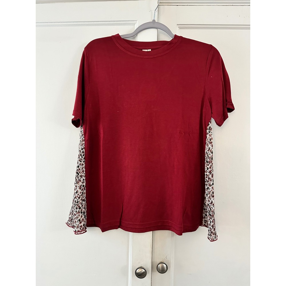 HAYDEN Women Red Floral Print Short Sleeve Tunic‎ Top Size Medium